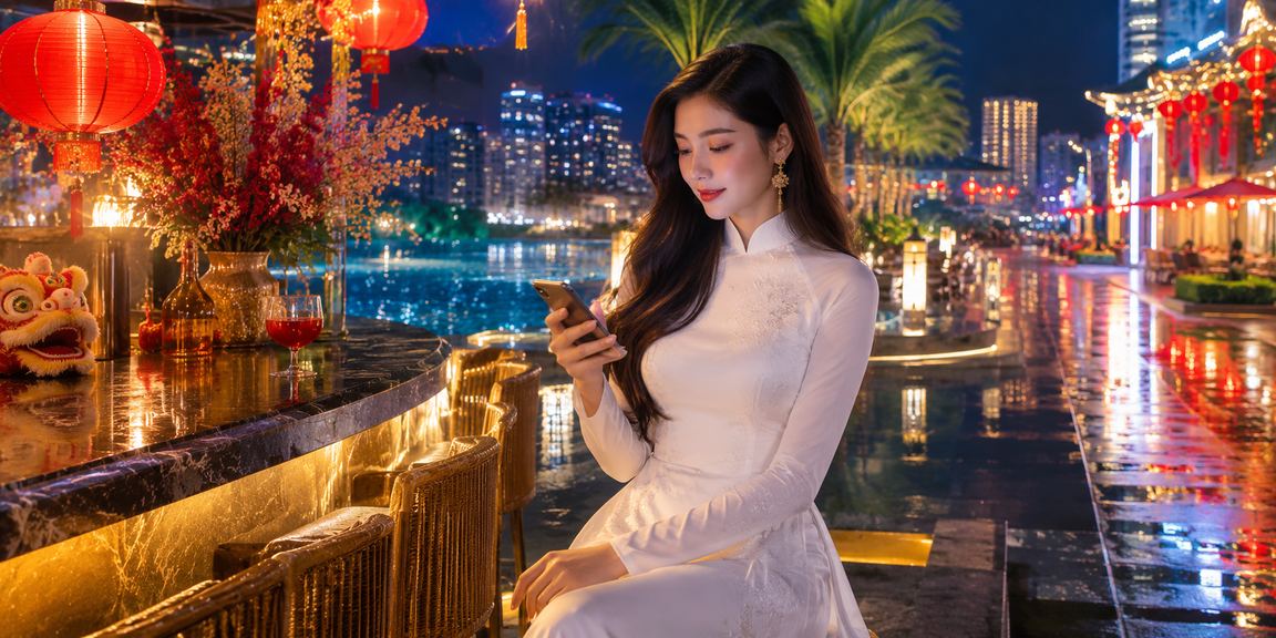Cảnh casino và cá cược trực tuyến phong cách Việt Nam với không gian sôi động